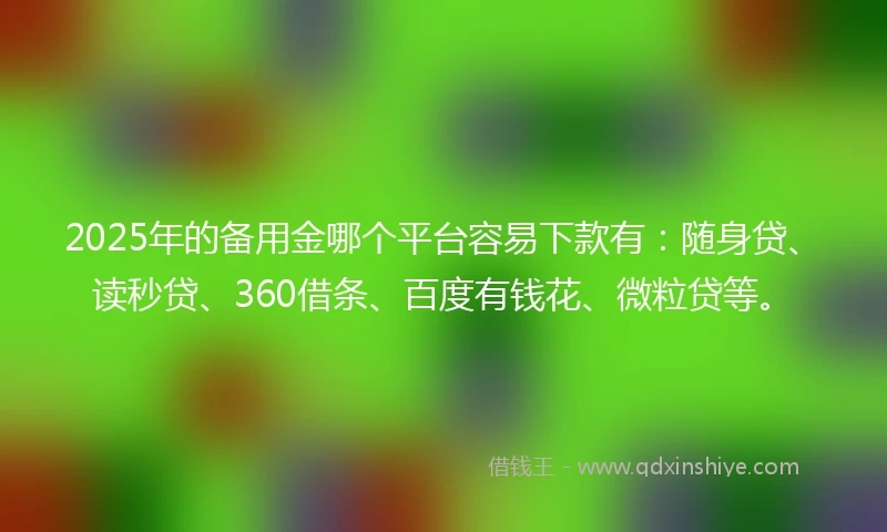 2025年的备用金哪个平台容易下款有：随身贷、读秒贷、360借条、百度有钱花、微粒贷等。