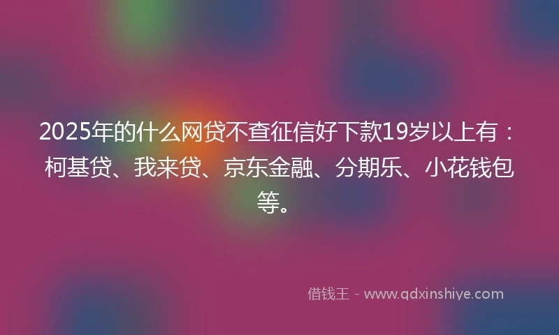 2025年的什么网贷不查征信好下款19岁以上有：柯基贷、我来贷、京东金融、分期乐、小花钱包等。
