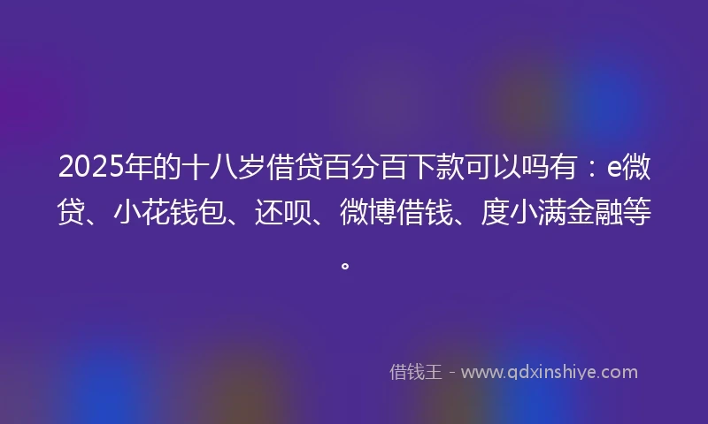 2025年的十八岁借贷百分百下款可以吗有：e微贷、小花钱包、还呗、微博借钱、度小满金融等。