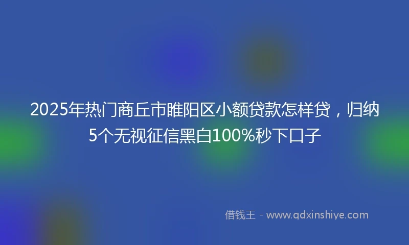 2025年热门商丘市睢阳区小额贷款怎样贷，归纳5个无视征信黑白100%秒下口子