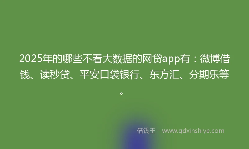 2025年的哪些不看大数据的网贷app有:微博借钱、读秒贷、平安口袋银行、东方汇、分期乐等。