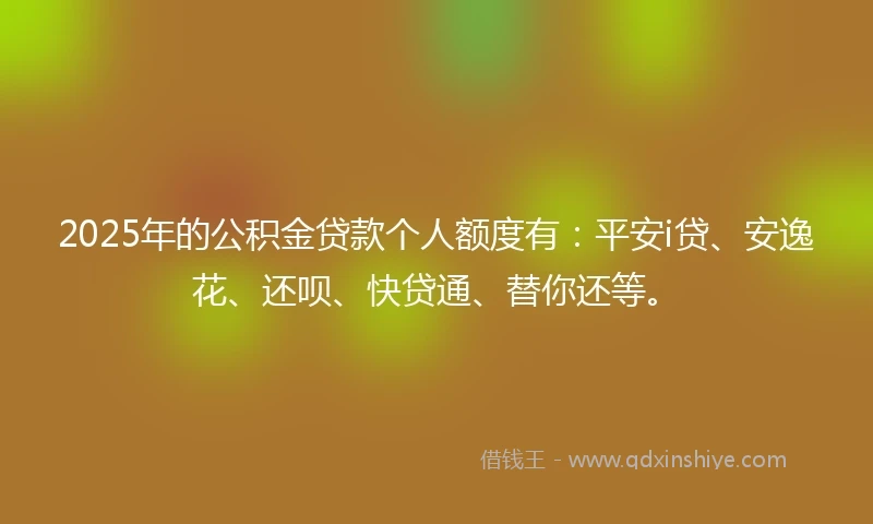 2025年的公积金贷款个人额度有：平安i贷、安逸花、还呗、快贷通、替你还等。
