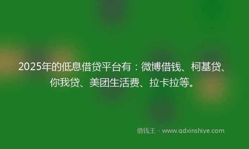 2025年的低息借贷平台有：微博借钱、柯基贷、你我贷、美团生活费、拉卡拉等。