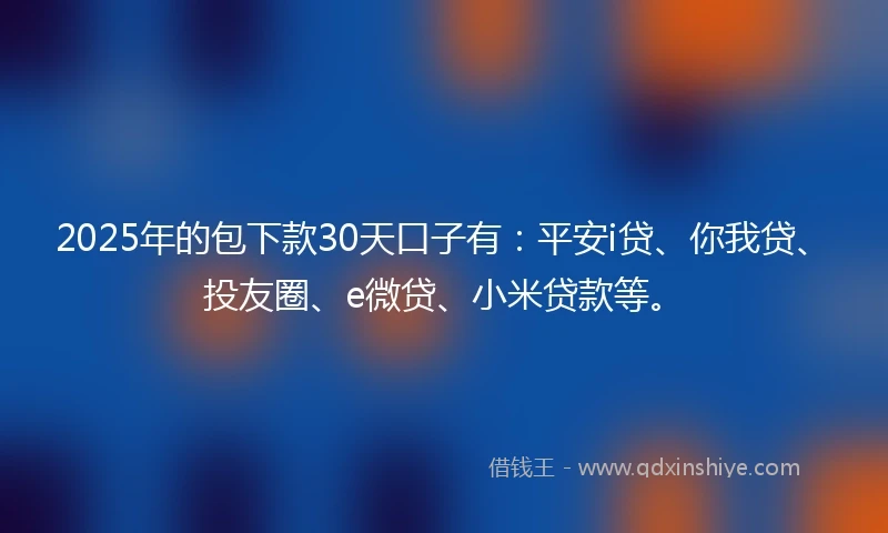 2025年的包下款30天口子有：平安i贷、你我贷、投友圈、e微贷、小米贷款等。
