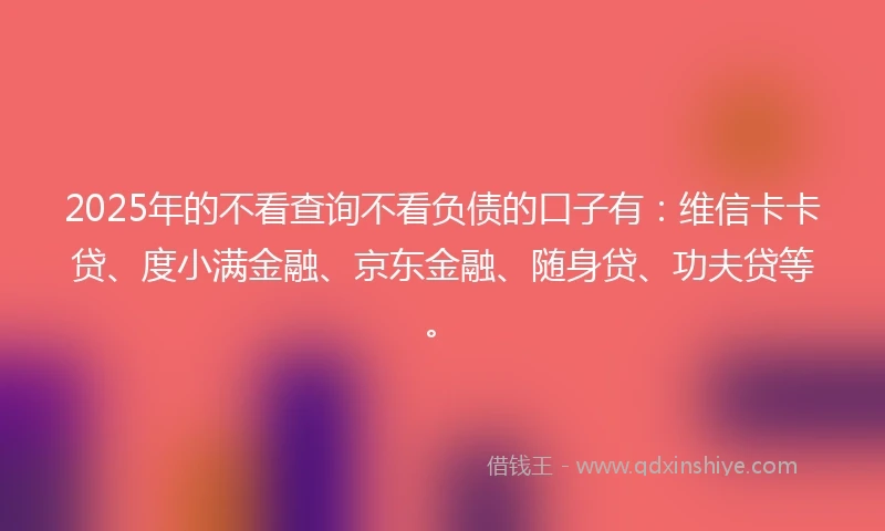 2025年的不看查询不看负债的口子有：维信卡卡贷、度小满金融、京东金融、随身贷、功夫贷等。