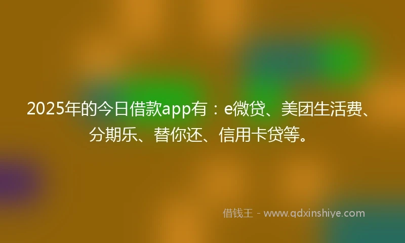 2025年的今日借款app有:e微贷、美团生活费、分期乐、替你还、信用卡贷等。