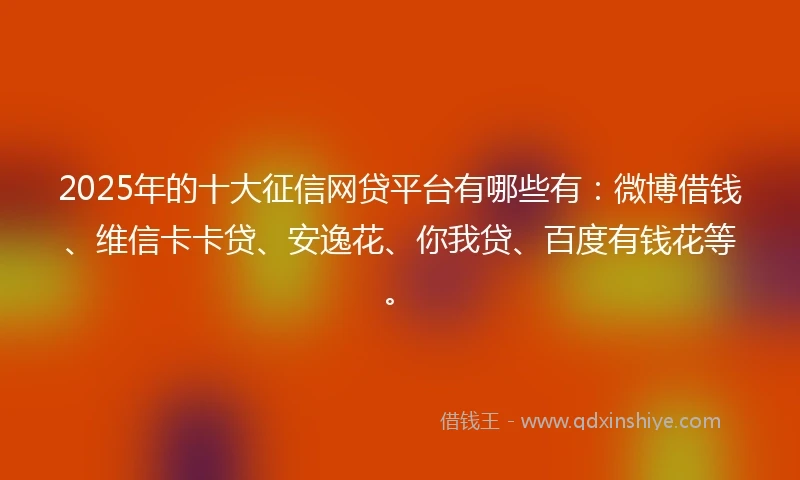 2025年的十大征信网贷平台有哪些有：微博借钱、维信卡卡贷、安逸花、你我贷、百度有钱花等。