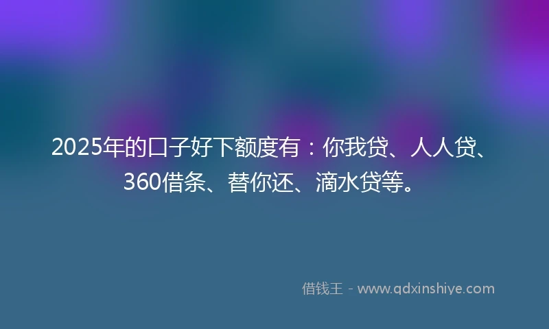 2025年的口子好下额度有：你我贷、人人贷、360借条、替你还、滴水贷等。