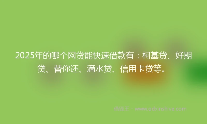 2025年的哪个网贷能快速借款有：柯基贷、好期贷、替你还、滴水贷、信用卡贷等。