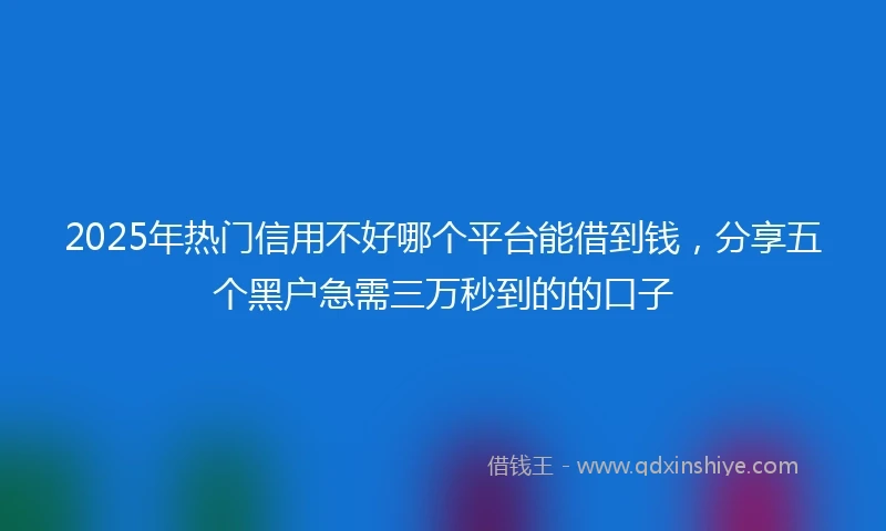 2025年热门信用不好哪个平台能借到钱，分享五个黑户急需三万秒到的的口子