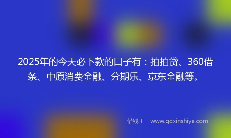 2025年的今天必下款的口子有：拍拍贷、360借条、中原消费金融、分期乐、京东金融等。
