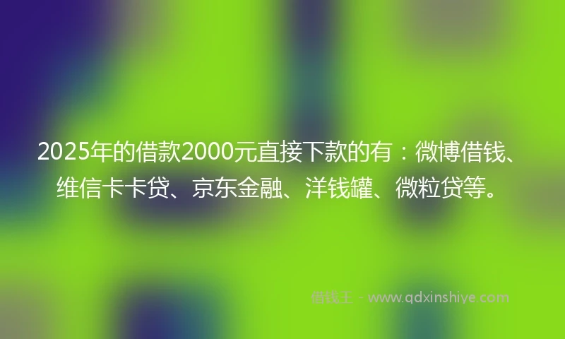 2025年的借款2000元直接下款的有：微博借钱、维信卡卡贷、京东金融、洋钱罐、微粒贷等。
