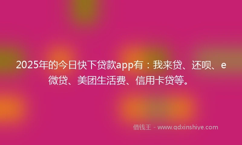 2025年的今日快下贷款app有：我来贷、还呗、e微贷、美团生活费、信用卡贷等。