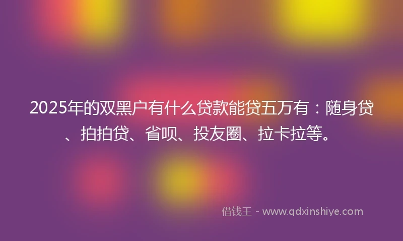 2025年的双黑户有什么贷款能贷五万有：随身贷、拍拍贷、省呗、投友圈、拉卡拉等。