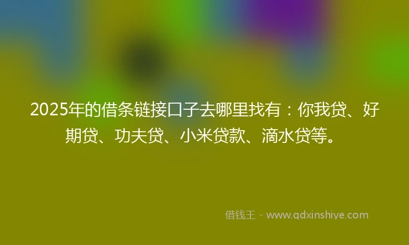 2025年的借条链接口子去哪里找有:你我贷、好期贷、功夫贷、小米贷款、滴水贷等。