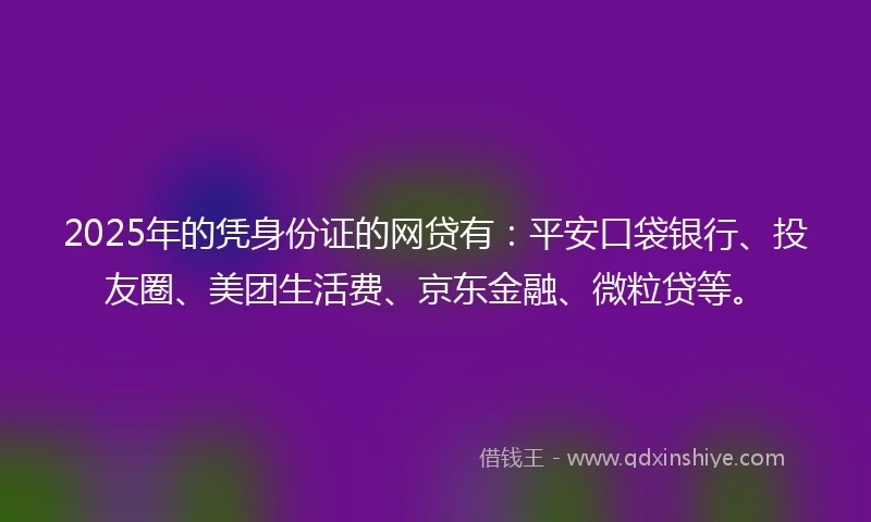 2025年的凭身份证的网贷有：平安口袋银行、投友圈、美团生活费、京东金融、微粒贷等。