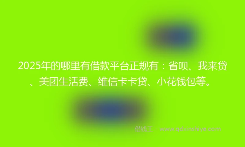 2025年的哪里有借款平台正规有：省呗、我来贷、美团生活费、维信卡卡贷、小花钱包等。