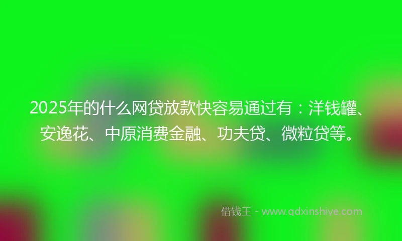 2025年的什么网贷放款快容易通过有：洋钱罐、安逸花、中原消费金融、功夫贷、微粒贷等。