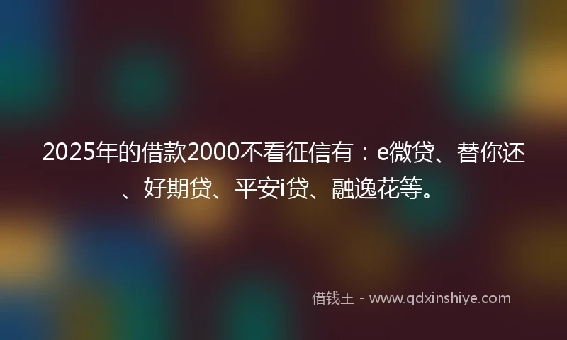 2025年的借款2000不看征信有：e微贷、替你还、好期贷、平安i贷、融逸花等。