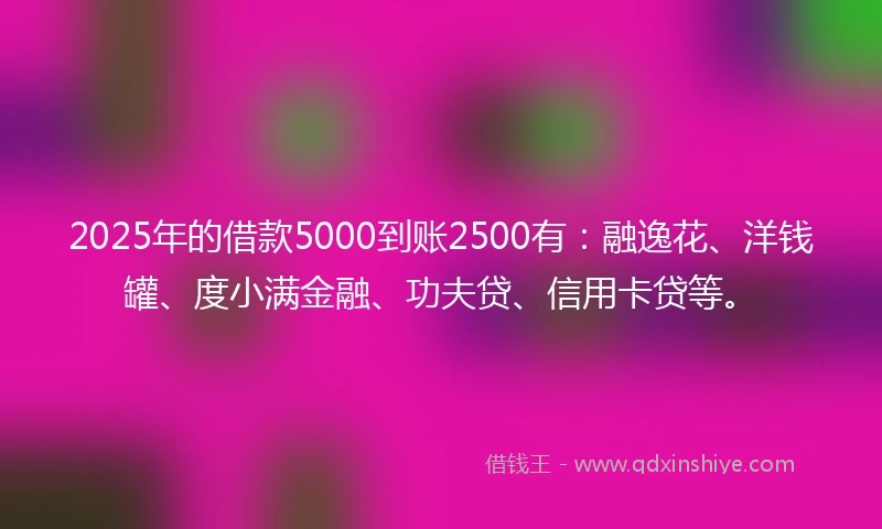 2025年的借款5000到账2500有：融逸花、洋钱罐、度小满金融、功夫贷、信用卡贷等。