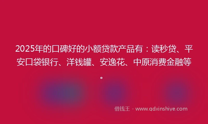 2025年的口碑好的小额贷款产品有：读秒贷、平安口袋银行、洋钱罐、安逸花、中原消费金融等。