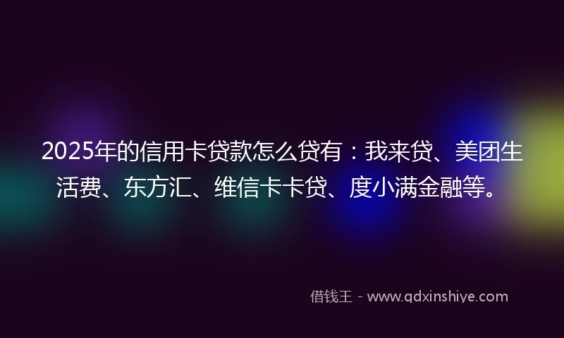 2025年的信用卡贷款怎么贷有:我来贷、美团生活费、东方汇、维信卡卡贷、度小满金融等。