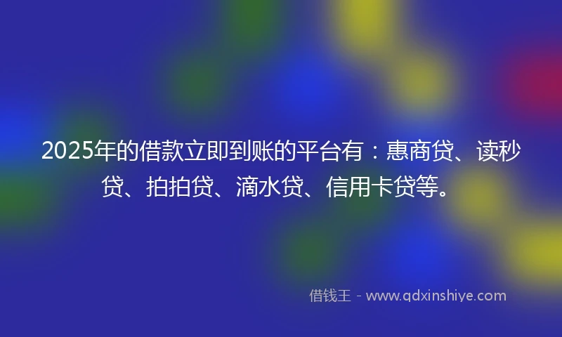 2025年的借款立即到账的平台有:惠商贷、读秒贷、拍拍贷、滴水贷、信用卡贷等。