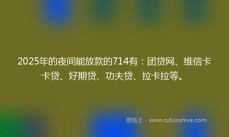2025年的夜间能放款的714有：团贷网、维信卡卡贷、好期贷、功夫贷、拉卡拉等。