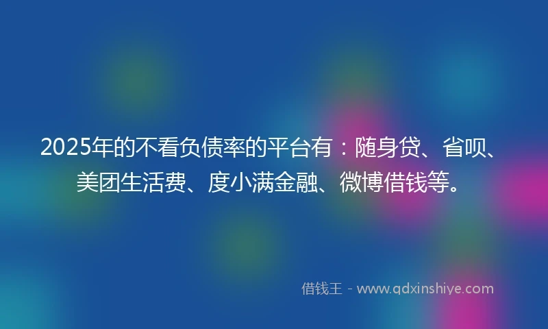 2025年的不看负债率的平台有：随身贷、省呗、美团生活费、度小满金融、微博借钱等。