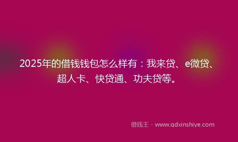 2025年的借钱钱包怎么样有：我来贷、e微贷、超人卡、快贷通、功夫贷等。