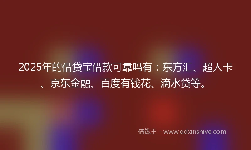2025年的借贷宝借款可靠吗有：东方汇、超人卡、京东金融、百度有钱花、滴水贷等。