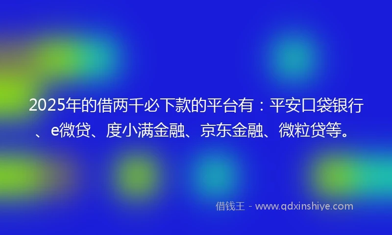 2025年的借两千必下款的平台有：平安口袋银行、e微贷、度小满金融、京东金融、微粒贷等。