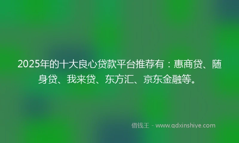2025年的十大良心贷款平台推荐有：惠商贷、随身贷、我来贷、东方汇、京东金融等。
