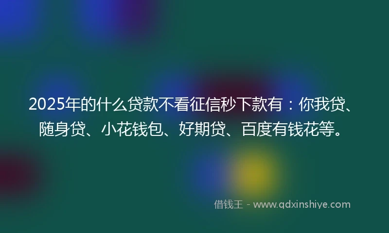 2025年的什么贷款不看征信秒下款有：你我贷、随身贷、小花钱包、好期贷、百度有钱花等。