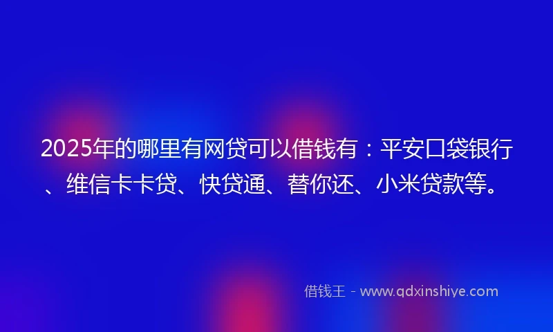 2025年的哪里有网贷可以借钱有：平安口袋银行、维信卡卡贷、快贷通、替你还、小米贷款等。