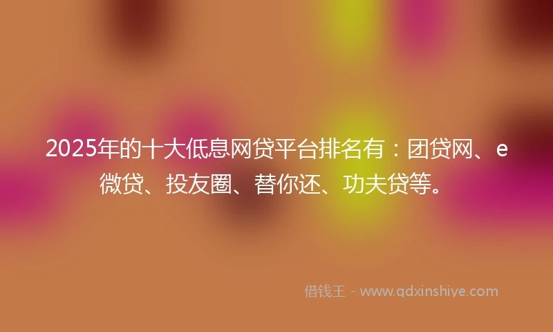2025年的十大低息网贷平台排名有：团贷网、e微贷、投友圈、替你还、功夫贷等。