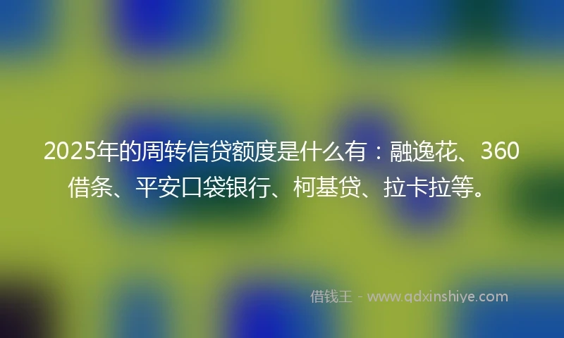 2025年的周转信贷额度是什么有：融逸花、360借条、平安口袋银行、柯基贷、拉卡拉等。