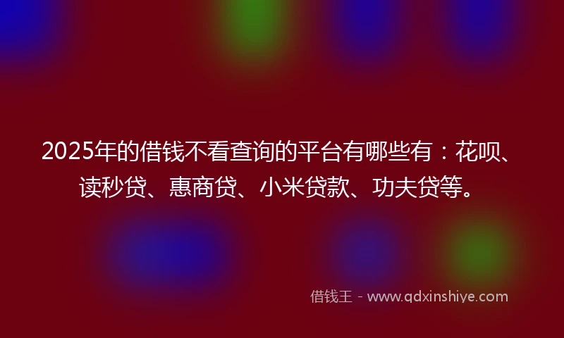 2025年的借钱不看查询的平台有哪些有：花呗、读秒贷、惠商贷、小米贷款、功夫贷等。