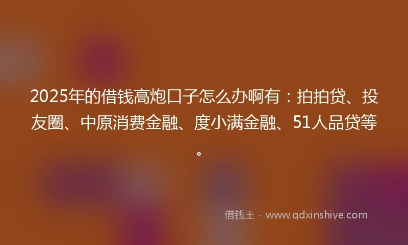 2025年的借钱高炮口子怎么办啊有：拍拍贷、投友圈、中原消费金融、度小满金融、51人品贷等。