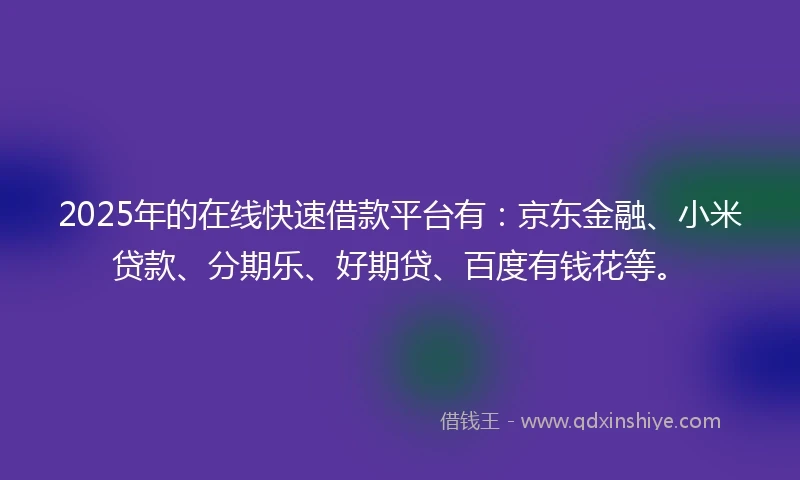 2025年的在线快速借款平台有：京东金融、小米贷款、分期乐、好期贷、百度有钱花等。