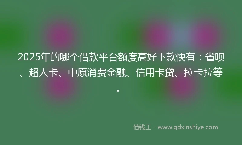 2025年的哪个借款平台额度高好下款快有：省呗、超人卡、中原消费金融、信用卡贷、拉卡拉等。