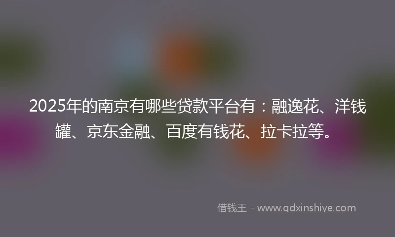 2025年的南京有哪些贷款平台有：融逸花、洋钱罐、京东金融、百度有钱花、拉卡拉等。