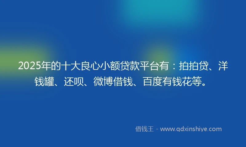 2025年的十大良心小额贷款平台有：拍拍贷、洋钱罐、还呗、微博借钱、百度有钱花等。