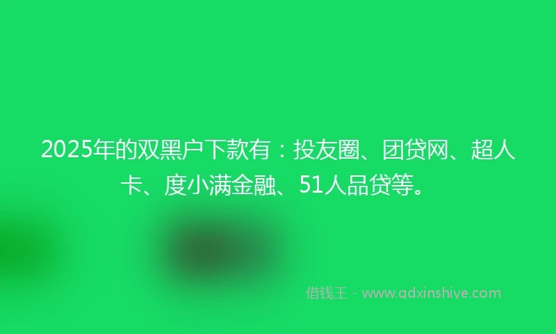 2025年的双黑户下款有：投友圈、团贷网、超人卡、度小满金融、51人品贷等。