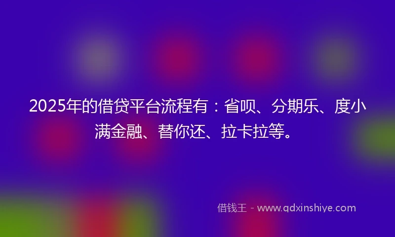 2025年的借贷平台流程有：省呗、分期乐、度小满金融、替你还、拉卡拉等。