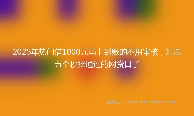 2025年热门借1000元马上到账的不用审核，汇总五个秒批通过的网贷口子