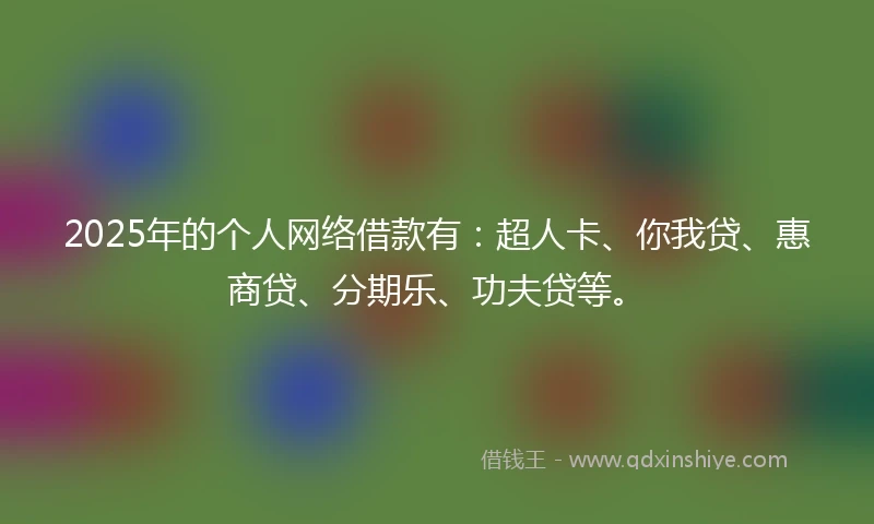 2025年的个人网络借款有:超人卡、你我贷、惠商贷、分期乐、功夫贷等。