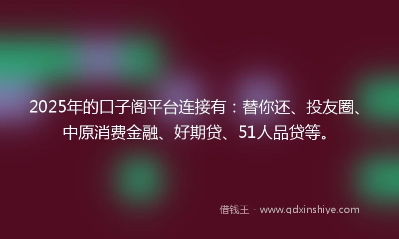 2025年的口子阁平台连接有：替你还、投友圈、中原消费金融、好期贷、51人品贷等。