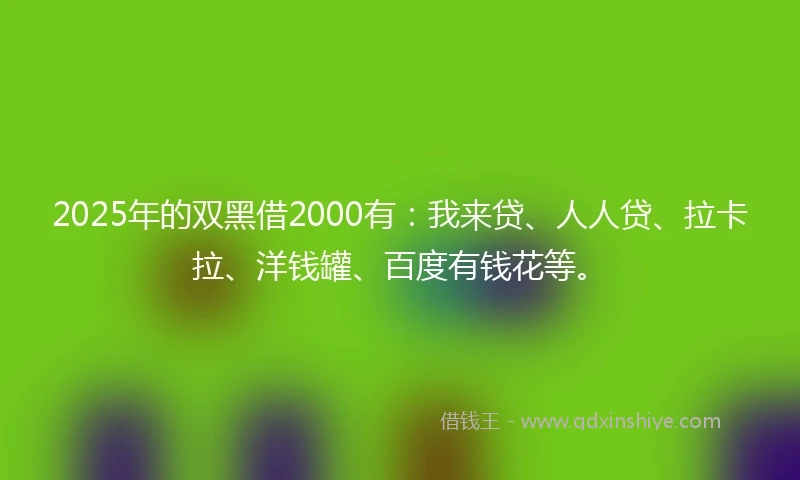 2025年的双黑借2000有：我来贷、人人贷、拉卡拉、洋钱罐、百度有钱花等。