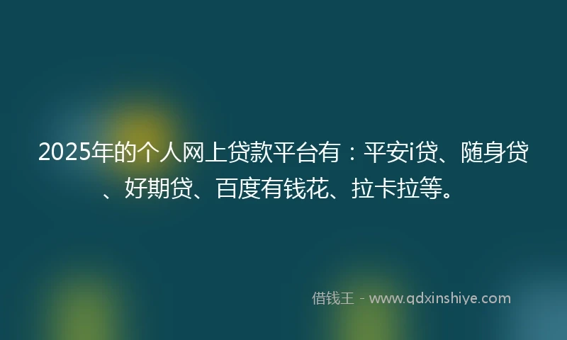 2025年的个人网上贷款平台有：平安i贷、随身贷、好期贷、百度有钱花、拉卡拉等。